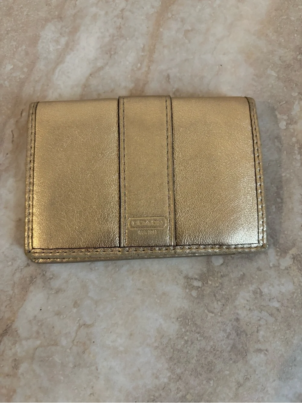 Coach Metallic Gold Leather Compact Card Case
